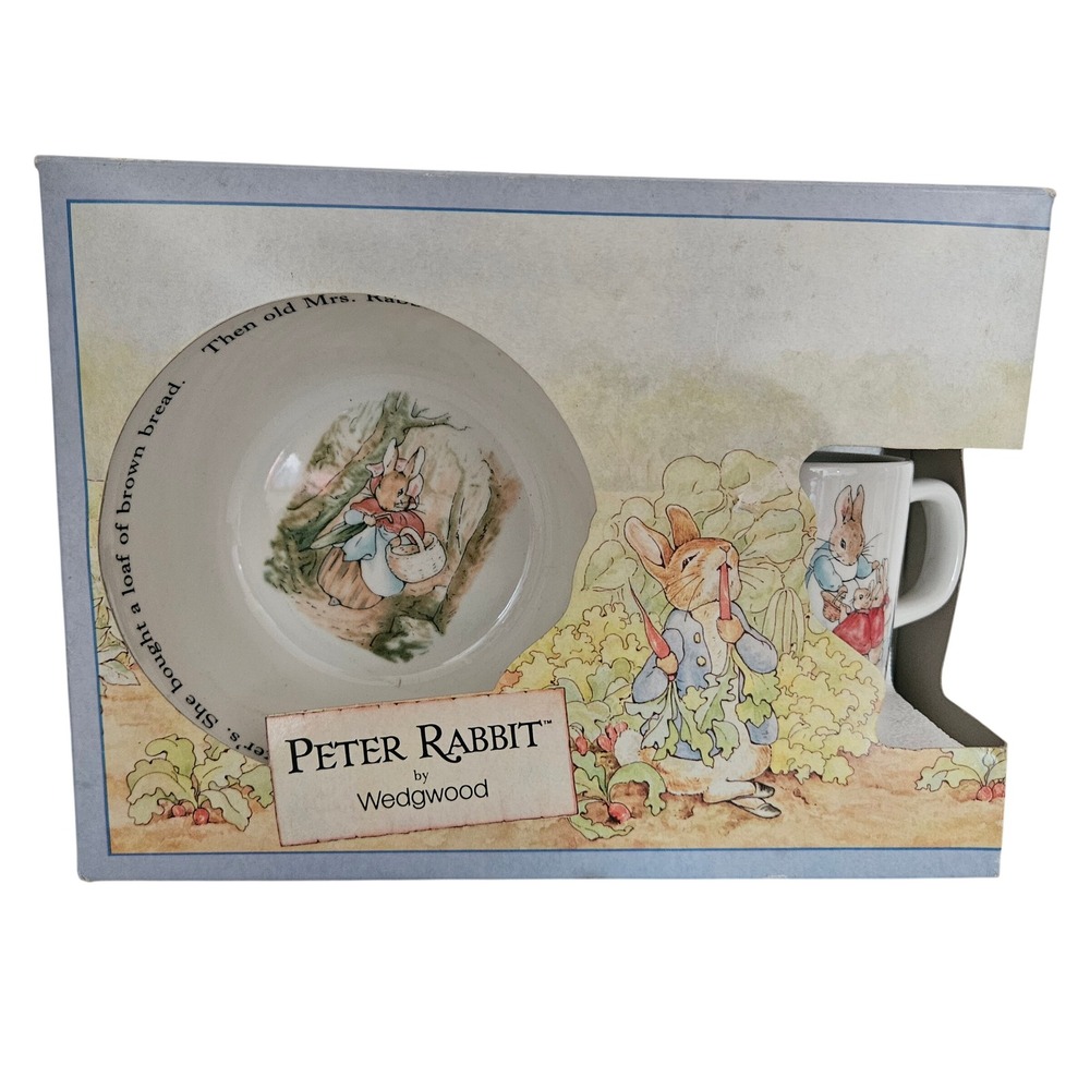 Vintage Wedgwood Peter Rabbit 3 Piece Nursery Set Mug Plate Bowl England New